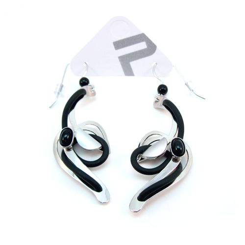 POLY Black Rubber and silver Twisted Dangles - Click Image to Close